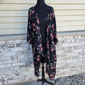 LuLaRoe Floral Black Kimono Cardigan Size L